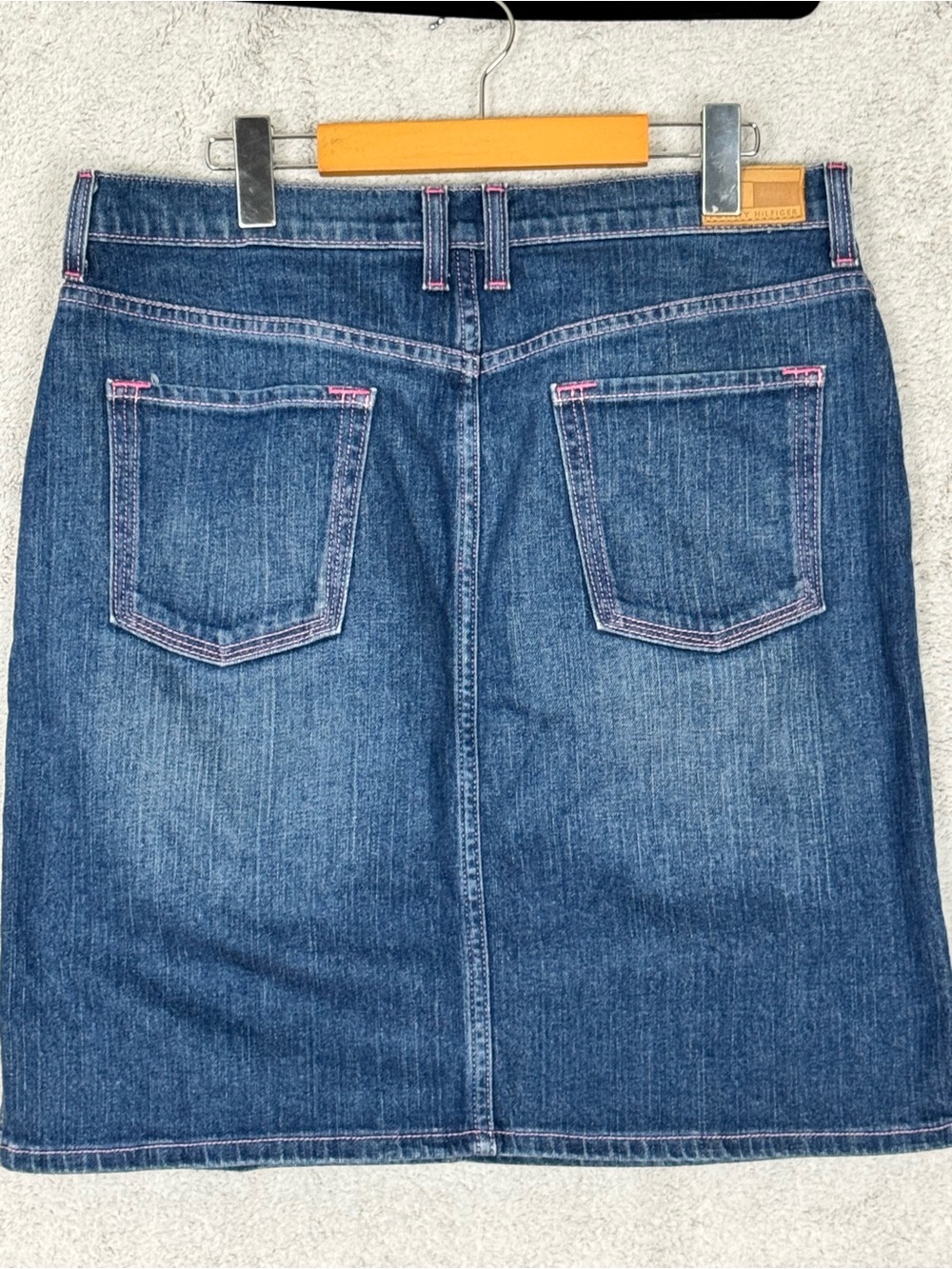 Vintage Tommy Hilfiger Denim Skirt Womens 12 Pink Stitching